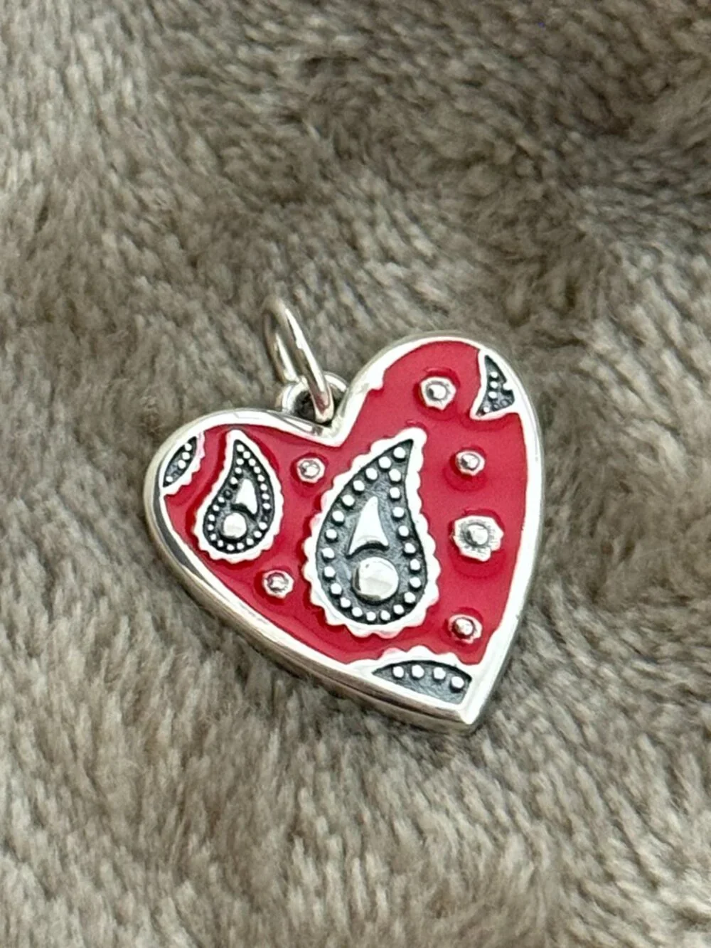 Enamel Western Bandana Heart Charm Sterling Silver Dangle